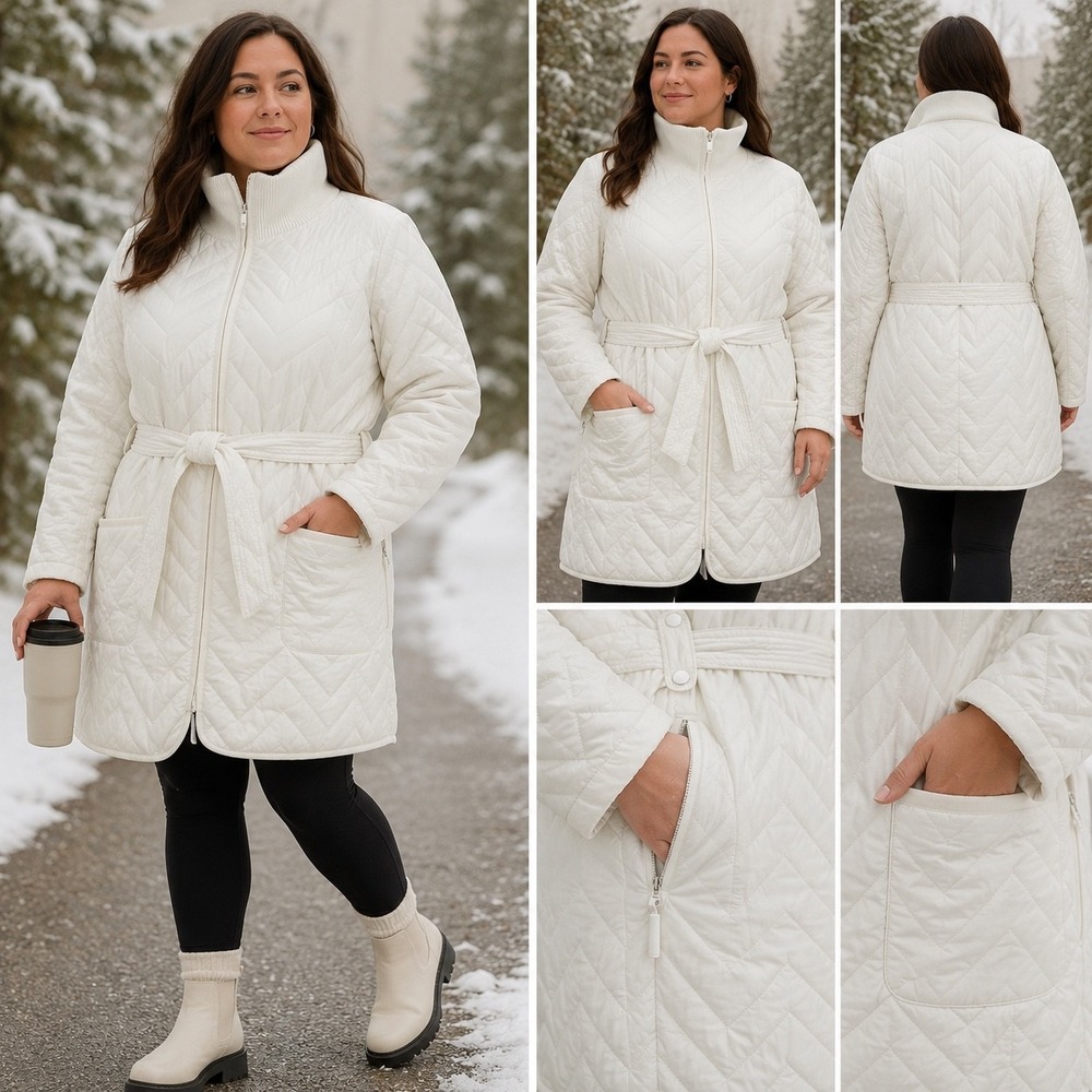 Athleta Mendocino Coat Women's 2X Magnolia White Belted Primaloft Travel NWOT